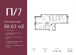 Продажа двухкомнатной квартиры, 88.6 м2, Москва, ВАО