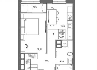 Продается 1-комнатная квартира, 38.8 м2, Волгоград, Дзержинский район