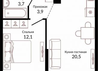 Продам 1-ком. квартиру, 42.9 м2, Краснодар, Прикубанский округ