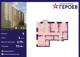 Продам 3-комнатную квартиру, 70.4 м2, Балашиха, ЖК Героев