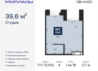 Квартира на продажу студия, 39.6 м2, Тюмень