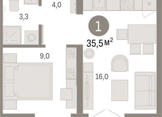 1-комнатная квартира на продажу, 35.5 м2, Тюмень, Ленинский округ