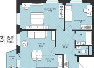 Продам трехкомнатную квартиру, 70.1 м2, Архангельск