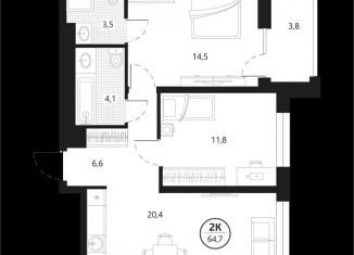 Продается 2-комнатная квартира, 64.7 м2, Тюмень, улица Разведчика Кузнецова, 16