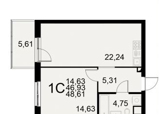 Однокомнатная квартира на продажу, 48.6 м2, Тула, Хлебная площадь, Центральный территориальный округ