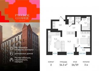 Продаю двухкомнатную квартиру, 54.3 м2, Новосибирск, Заельцовский район, жилой комплекс Русское солнце, 2