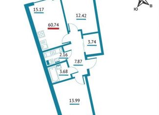 Продаю 2-комнатную квартиру, 60.7 м2, Ленинградская область