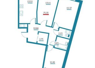 Продам 3-ком. квартиру, 75.4 м2, Мурино