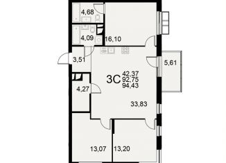 Продам трехкомнатную квартиру, 94.4 м2, Тула, Хлебная площадь