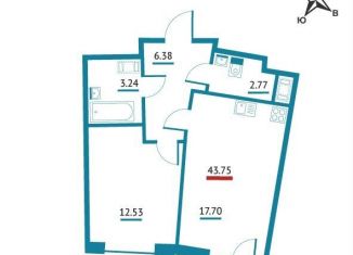 Продаю 1-комнатную квартиру, 43.8 м2, Мурино