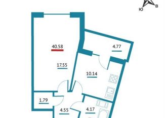 Однокомнатная квартира на продажу, 40.6 м2, Ленинградская область