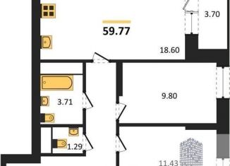 Продается двухкомнатная квартира, 59.8 м2, Воронеж, Ленинский район, улица Кривошеина, 13/14