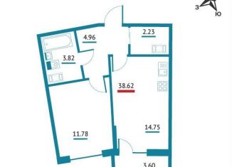 Продаю 1-комнатную квартиру, 38.6 м2, Мурино