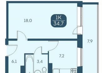 1-комнатная квартира на продажу, 34.6 м2, Новосибирск, Междуреченская улица, 7/1, Ленинский район