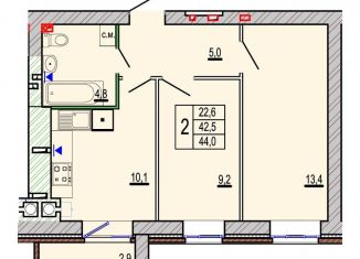 Продается 2-ком. квартира, 44 м2, Волгоград