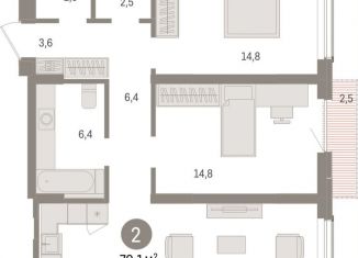 Продается 2-ком. квартира, 79.1 м2, Новосибирск, метро Гагаринская, улица Аэропорт, 88