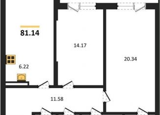 Двухкомнатная квартира на продажу, 81.1 м2, Воронежская область