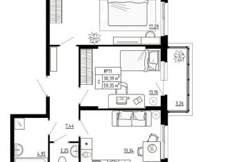 Продажа 2-ком. квартиры, 59.3 м2, Ленинградская область