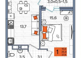 Продается однокомнатная квартира, 37.4 м2, Краснодар, улица Западный Обход, 65/1