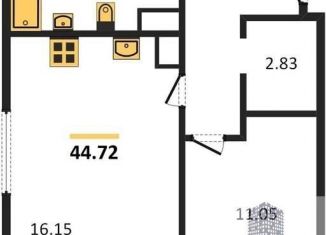 Продам 1-ком. квартиру, 44.7 м2, Воронежская область