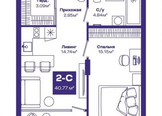 Продаю 2-ком. квартиру, 40.8 м2, Новосибирская область