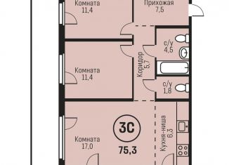 Продам 3-ком. квартиру, 75.3 м2, Барнаул, улица имени В.Т. Христенко, 2к3, Индустриальный район