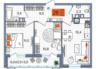 Продается двухкомнатная квартира, 55.4 м2, Краснодар