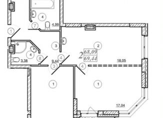 Продается двухкомнатная квартира, 69.4 м2, Новосибирск, метро Студенческая