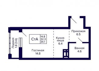 Продам квартиру студию, 34.1 м2, Новосибирск, улица Фрунзе, с1