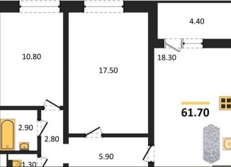 Продается двухкомнатная квартира, 61.7 м2, Воронеж, улица Фёдора Тютчева, 105