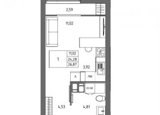 Продается 1-ком. квартира, 26.9 м2, Волгоград, Дзержинский район