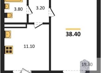 1-комнатная квартира на продажу, 38.4 м2, село Ямное, улица Генерала Черткова, 2