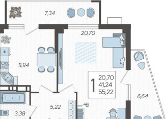 Продам 2-ком. квартиру, 56.8 м2, Краснодар, микрорайон ХБК, Уральская улица, 100/6