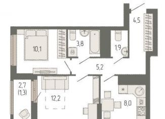 Продается двухкомнатная квартира, 47.4 м2, Екатеринбург, метро Площадь 1905 года