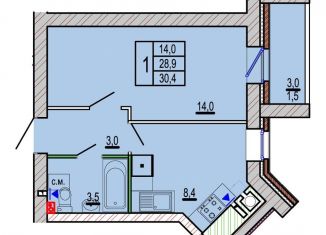 Продается 1-комнатная квартира, 30.4 м2, Волгоград