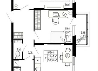 Продаю 2-комнатную квартиру, 58 м2, Ленинградская область