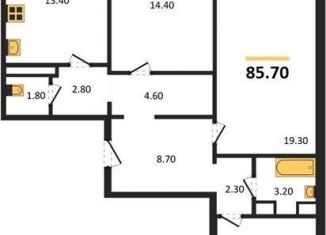 Продам трехкомнатную квартиру, 85.7 м2, село Ямное, улица Генерала Черткова, 2