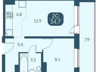 Продаю 1-ком. квартиру, 34.6 м2, Новосибирск, Междуреченская улица, 7/1