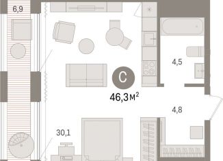 Продается квартира студия, 46.3 м2, Омск, жилой комплекс Кварталы Драверта, 4