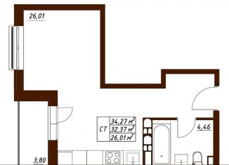 Продаю квартиру студию, 34.3 м2, Калужская область, Белкинская улица, 34