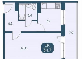 Однокомнатная квартира на продажу, 34.6 м2, Новосибирск, Междуреченская улица, 7/1, метро Площадь Гарина-Михайловского