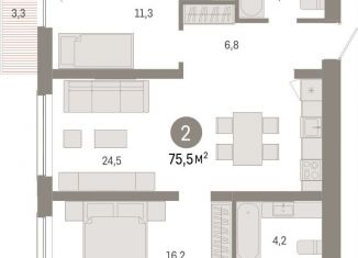 Продаю 2-ком. квартиру, 75.5 м2, Новосибирск, метро Студенческая