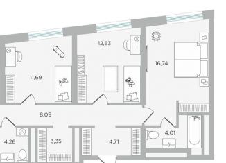 Продам трехкомнатную квартиру, 85.1 м2, Тюмень