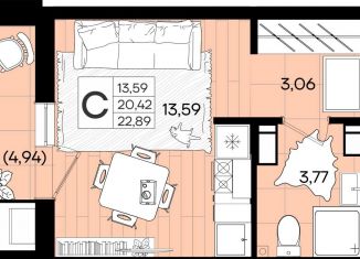 Продам квартиру студию, 22.9 м2, Краснодар