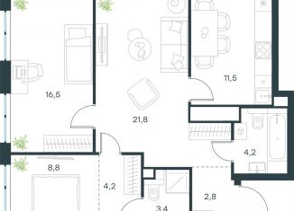 Продажа трехкомнатной квартиры, 73.2 м2, Москва, район Очаково-Матвеевское