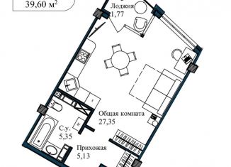 Однокомнатная квартира на продажу, 41.1 м2, Севастополь, улица Лётчиков, 10