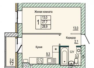 Однокомнатная квартира на продажу, 28.9 м2, Волгоград