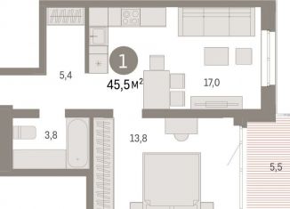 Продам 1-комнатную квартиру, 45.4 м2, Екатеринбург, метро Ботаническая