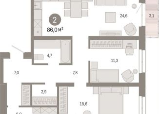 Продается 2-ком. квартира, 85.8 м2, Екатеринбург, метро Ботаническая