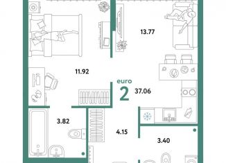 Продам двухкомнатную квартиру, 37.1 м2, Тюмень, Интернациональная улица, 199к10